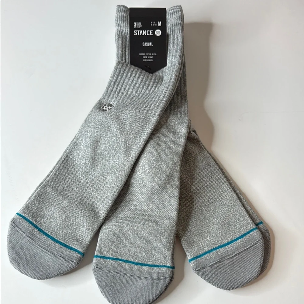 Stance 3-pk Casual Socks Curren Icon Crew Heather Gray Medium
